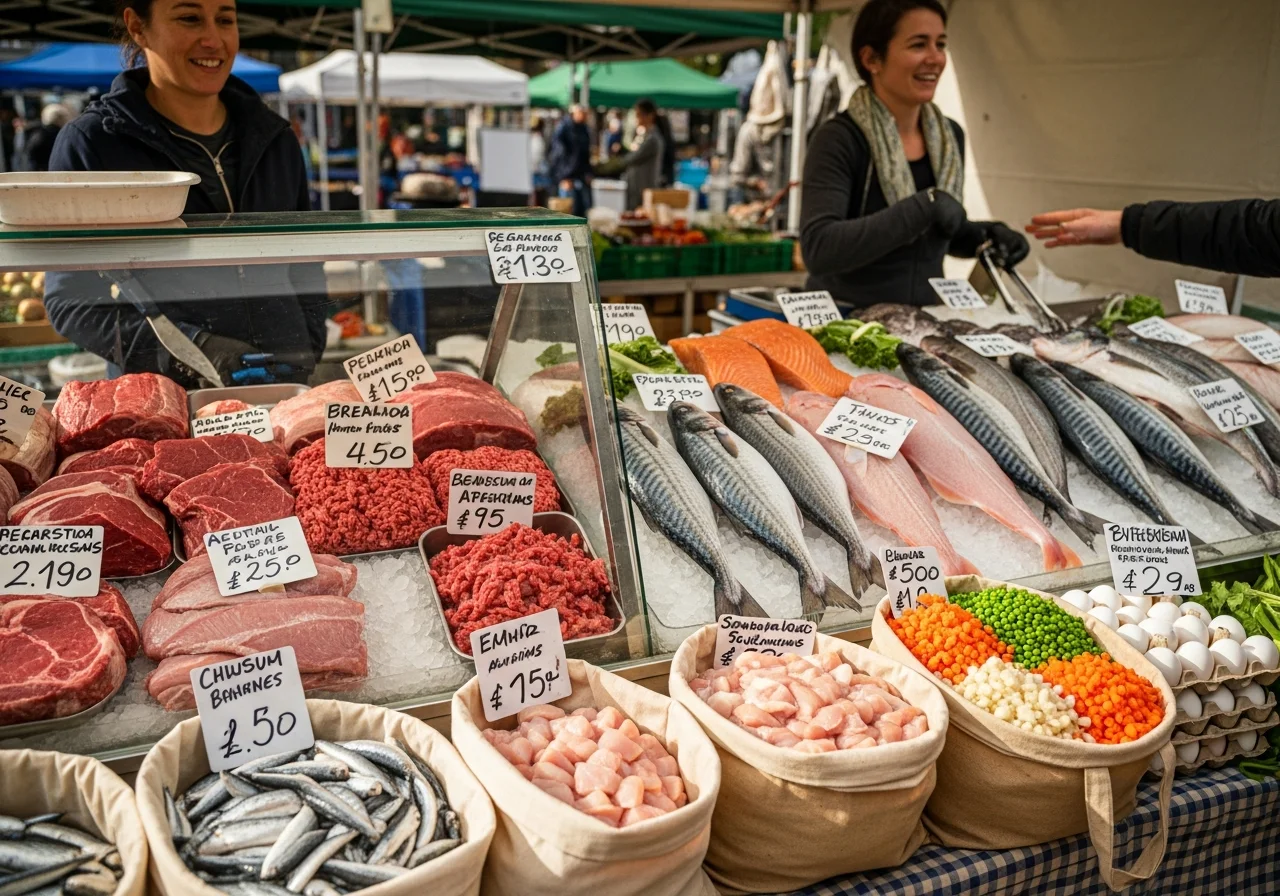 Wochenmarkt mit frischem Fleisch und regionalen Zutaten für BARF
