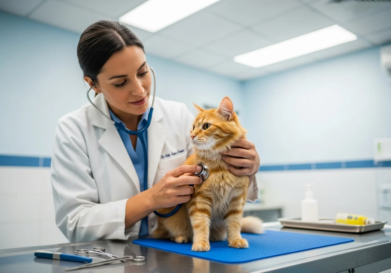 Tierärztin untersucht eine Katze in der Praxis – professionelle Begleitung beim BARFen